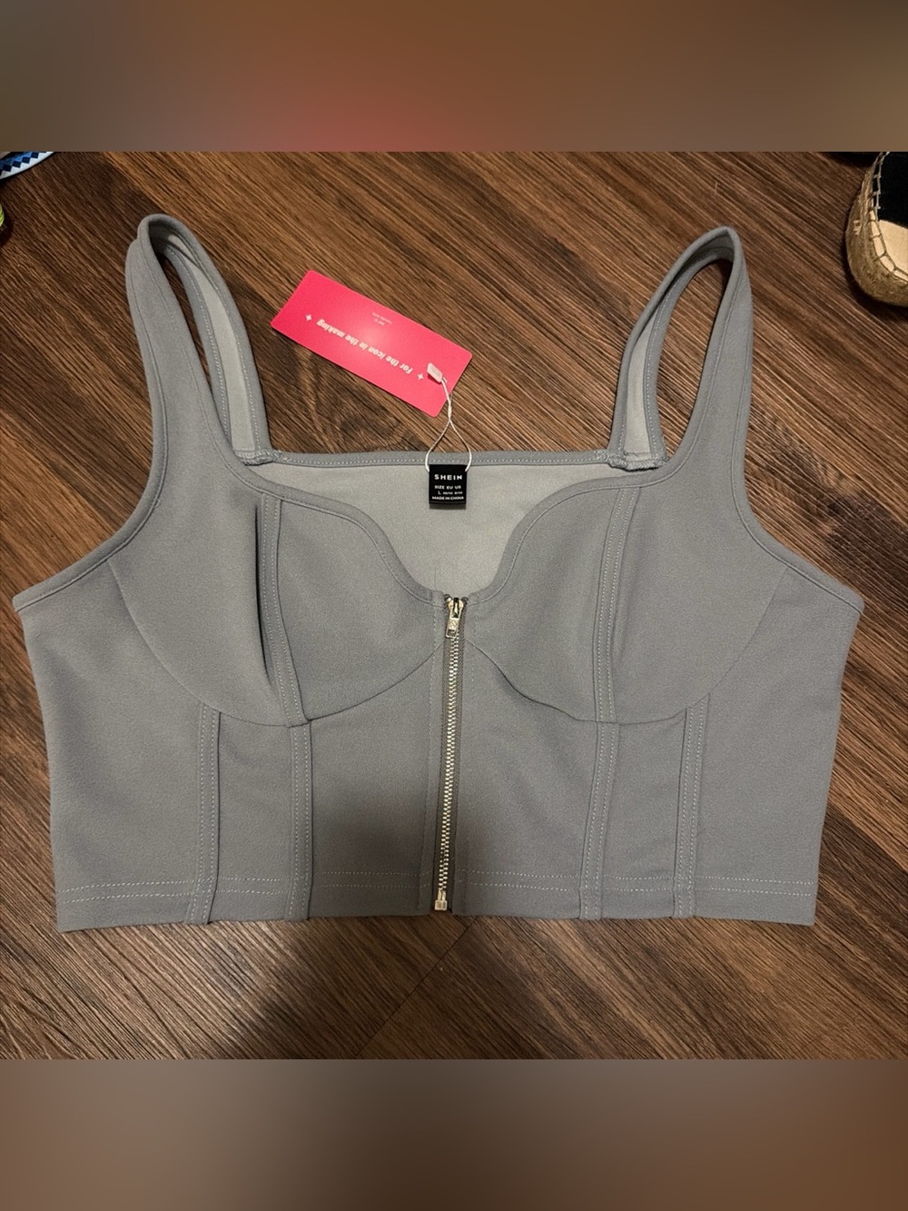 SHEIN Gray Zipper Bustier Top